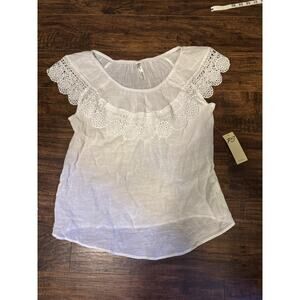 Perseption Concept White Boho Blouse Women’s Crochet Neckline Peasant Top Sz:S